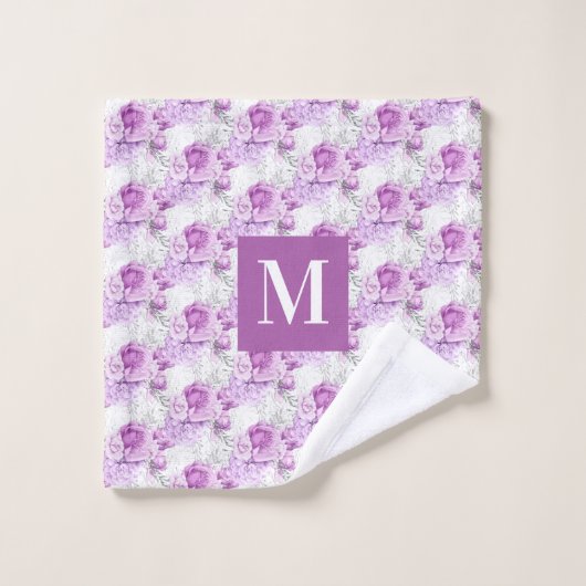 Roses roses fleurs blanc monogramme (Gant de toilette)
