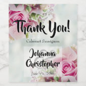 Roses roses Mariage Vin bouteille Étiquette Merci (Étiquettes simples)