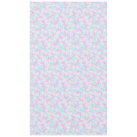 Roses roses, Papillons blancs sur nappes bleues (Devant)