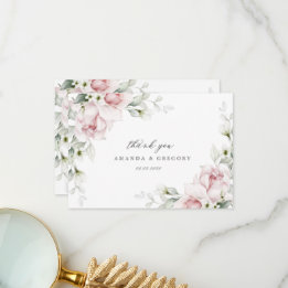 Roses roses romantiques Aquarelle Mariage Merci