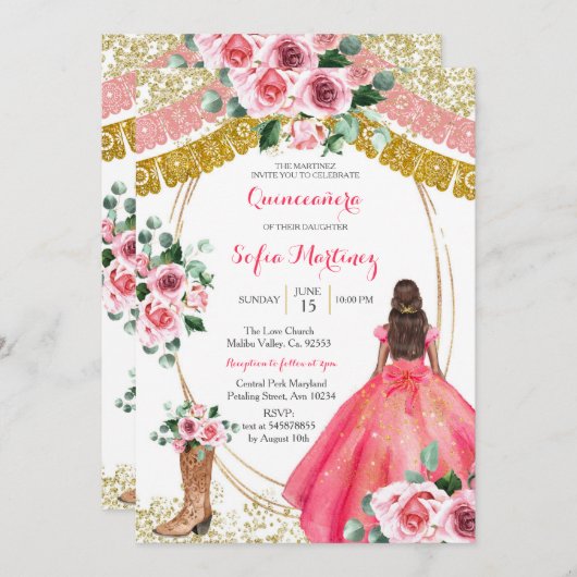 Roses roses rose Invitation - Fille mexicaine blan (Devant / Derrière)