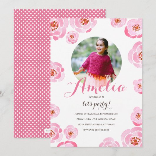 Roses roses rose photo Invitation d'anniversaire (Devant / Derrière)