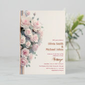 Roses roses rose vif Aquarelle Mariage Invitations (Debout devant)