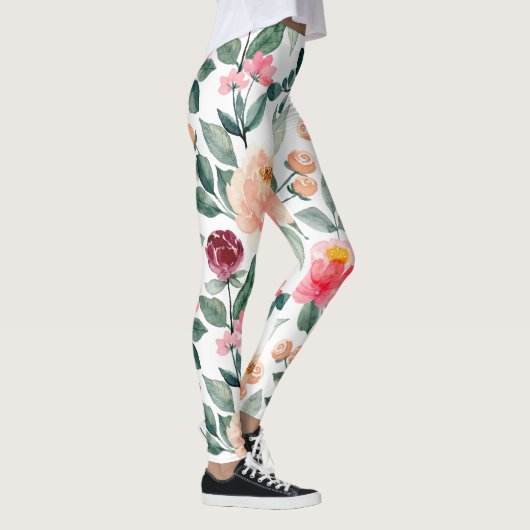 Roses roses rose vif modernes Leggings floraux (Droite)