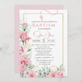 Roses roses roses Baptême Invitation fille (Devant / Derrière)