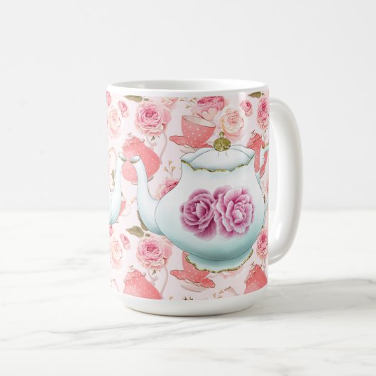 Roses Roses Roses Et Pots De Thé Café Mug (Devant droit)
