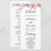 Roses roses roses et vert programme de mariage (Devant / Derrière)