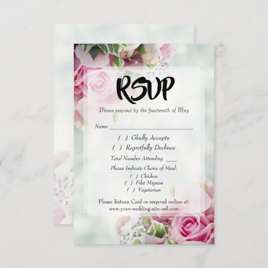 Roses Roses Roses Gras Script Mariage RSVP Carte d (Devant / Derrière)