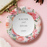 Roses roses roses roses romantiques<br><div class="desc">Ce magnifique design présente un motif arrière - plan rose vif,  un étiquette central avec bordure en dégradé d'or et des champs de texte modifiables.</div>