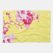 Roses Roses Roses Sur Serviette De Cuisine Jaune (Horizontal)