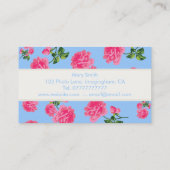 Roses roses sur Cartes de visite floraux bleus (Dos)