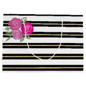 Roses roses sur Noir, Blanc, Sac Cadeau Or (Dos)