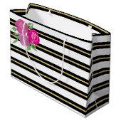Roses roses sur Noir, Blanc, Sac Cadeau Or (Dos Angle)