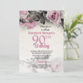 Roses roses vintages 90ème anniversaire Invitation (Debout devant)