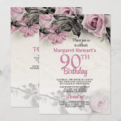 Roses roses vintages 90ème anniversaire Invitation (Devant / Derrière)
