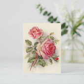 Roses roses vintages mignonnes carte postale (Debout devant)