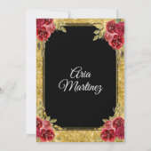 Roses rouge et or Charra Mis Quince Invitation (Dos)