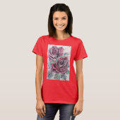 Roses rouges Aquarelle d'encre de peinture T-shirt (Devant entier)