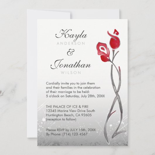Roses rouges argentés des invitations | de mariage (Devant)
