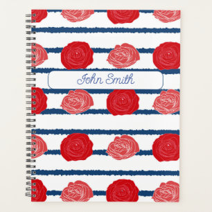 Roses rouges avec bandes bleues_ Motif floral Scri