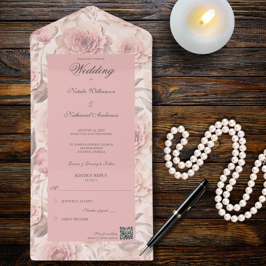 Roses rouges avec code QR Invitation Tout en Un