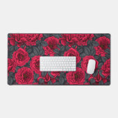 Roses rouges avec feuilles gris sur noir (Clavier et souris)