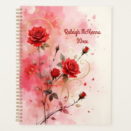 Roses Rouges avec Fleurons Dorés Style Aquarelle (Devant)