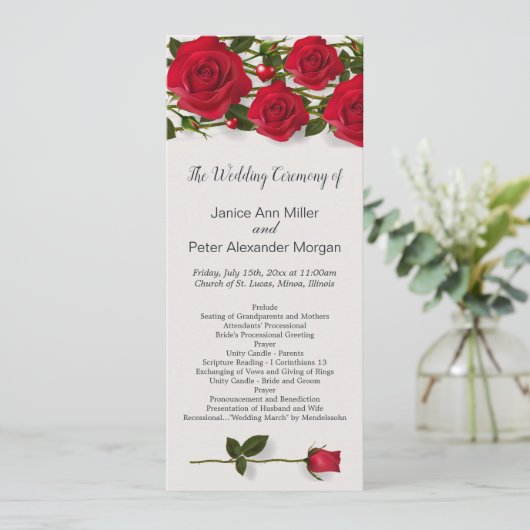 Roses rouges avec le coeur Programme de mariage (Debout devant)
