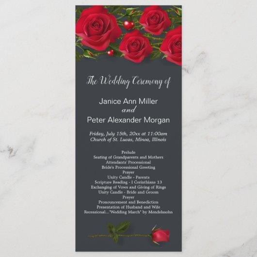 Roses rouges avec le coeur sur le programme de mar (Devant)