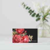 Roses rouges classiques Cartes de visite noirs (Debout devant)