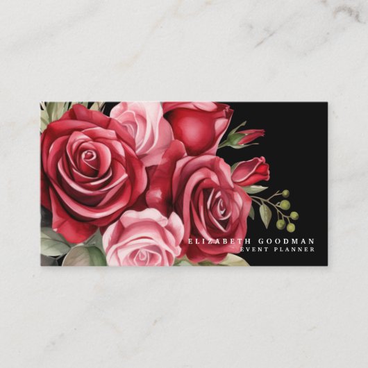 Roses rouges classiques Cartes de visite noirs (Devant)