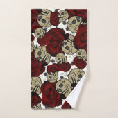 Roses Rouges & Crânes Floral Noir Gothique Blanc (Serviette à main)