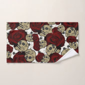 Roses Rouges & Crânes Floral Noir Gothique Blanc (Serviette à main)