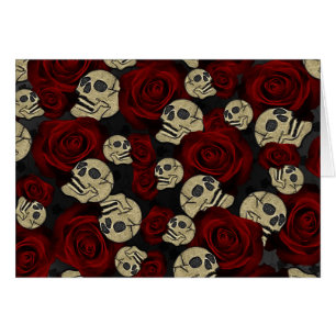 Roses Rouges & Crânes Floral Noir Gothique Merci