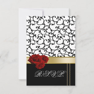 roses rouges damask cartes rsvp standard 3,5 x 5