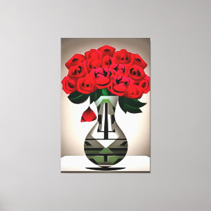 Roses Rouges Dans Vase Art Déco Art Abstrait