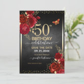 Roses rouges élégant 50e anniversaire Invitation (Debout devant)