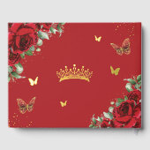 Roses Rouges Élégants Papillons Floraux Quinceaner (Verso)