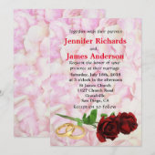 Roses rouges et anneaux Mariages Faire-part de mar (Devant / Derrière)