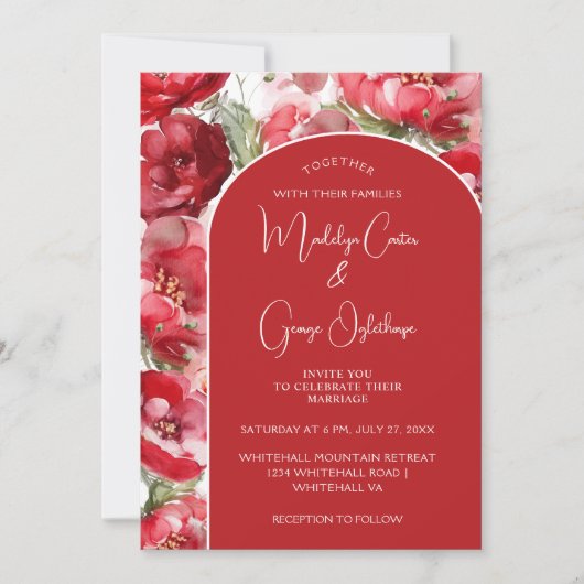 Roses rouges et bleus en Faire-part de mariage (Devant)