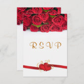 Roses rouges et coeurs Mariage RSVP Invitation (Devant / Derrière)