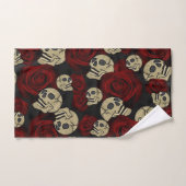 Roses rouges et crânes gris noir floral gothique (Serviette à main)