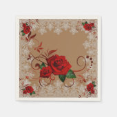 Roses rouges et dentelle - serviettes en papier pe (Devant)