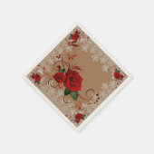 Roses rouges et dentelle - serviettes en papier pe (Coin)