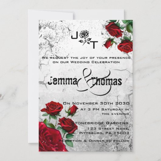 Roses rouges et Faire-part de mariage texturée (Devant)