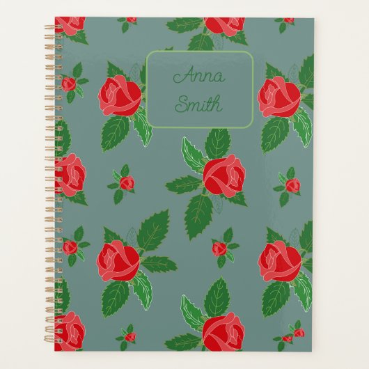 Roses rouges et Feuille_ Motif floral Script (Devant)