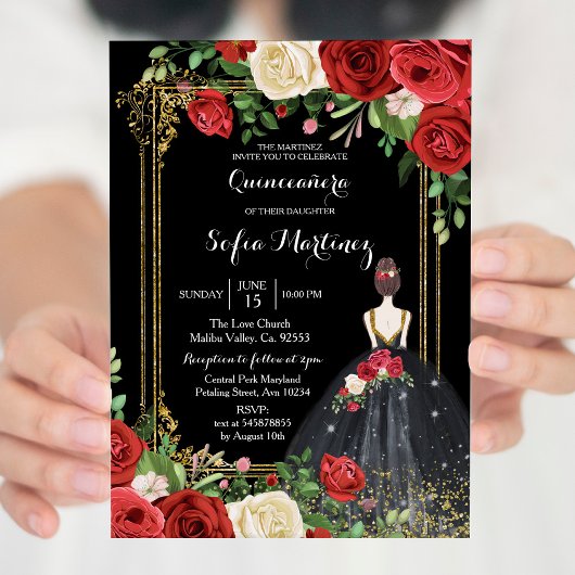 Roses rouges et noirs Mis Quince Invitation