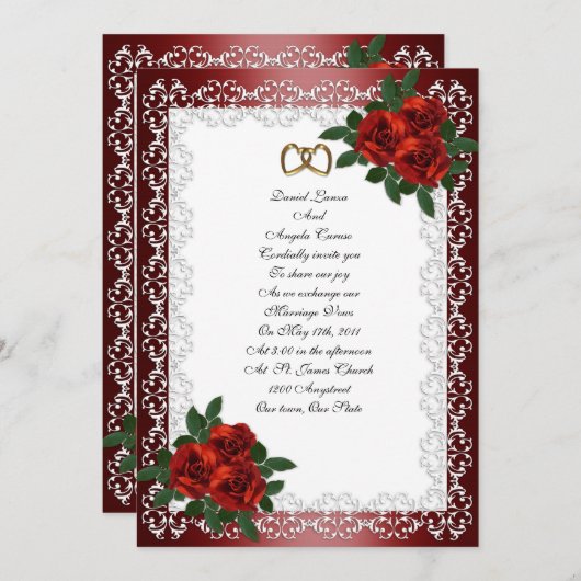 Roses rouges faire-part de mariage (Devant / Derrière)