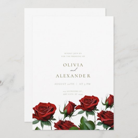 Roses rouges Faire-part de mariage moderne (Devant / Derrière)