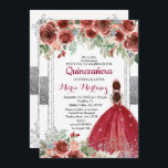 Roses Rouges Fleurs Argent Quinceanera Invitation<br><div class="desc">Fleurs Roses Rouges Argent Quinceanera InvitationMis Quince Anos,  15e anniversaire, </div>